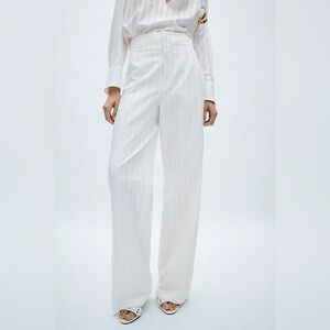 Zara METALLIC THREAD PANTS ZW COLLECTION S nwt